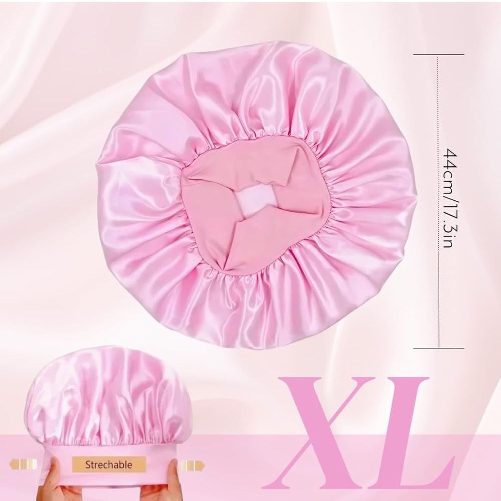 Bonnet Rose Pink XL Hair Bonnet for Sleeping Light Pink Satin Thick Band B1